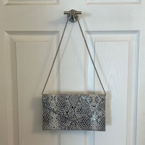 Express purse snake skin black silver grey